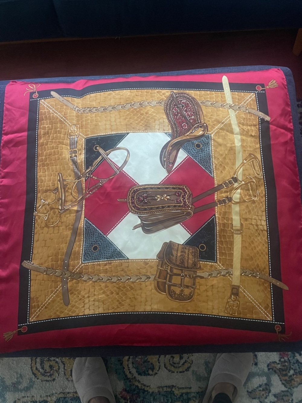 Equestrian-Print Silk Square Scarf - Red, Gold, Black 

Talbots Vintage